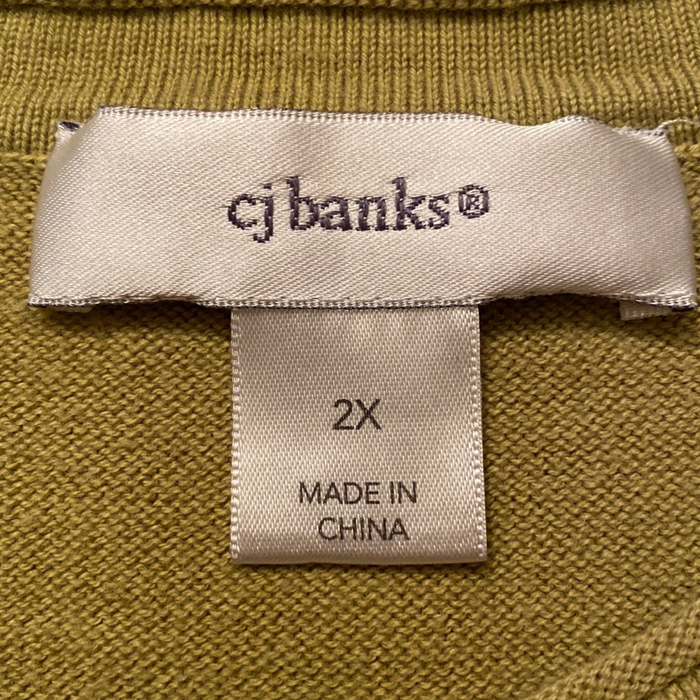 CJ Banks 3/4 Sleeve Olive Chartreuse Cotton Sweater - Picture 5 of 6